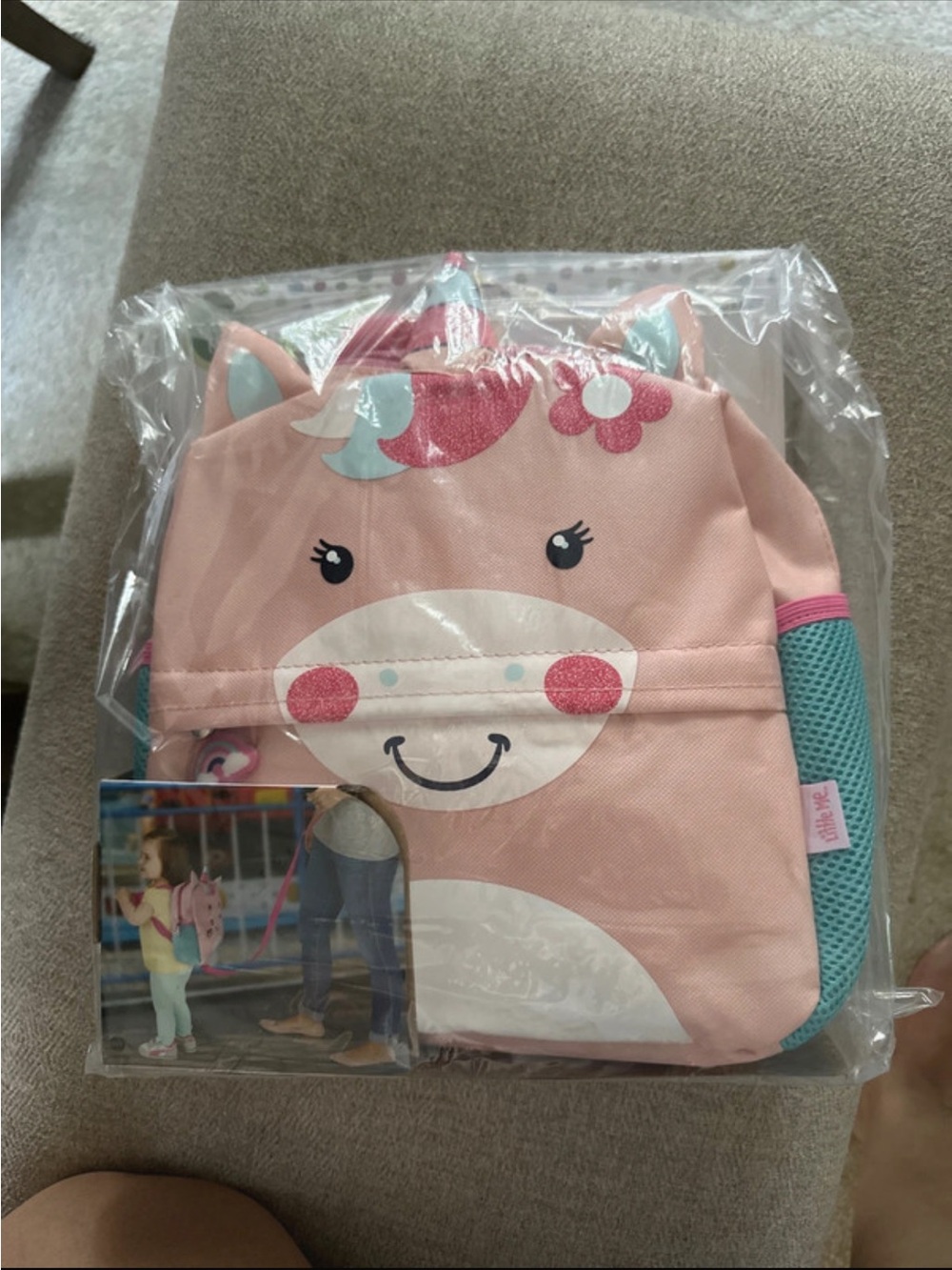 Little Me Pink Unicorn Kids Backpack with Teal Mesh Pocket